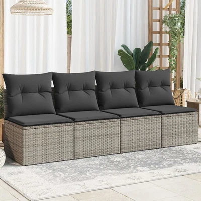 Garden Sofa Grey Poly Rattan 4-seater Adjustable Feet - Image 1 of 4