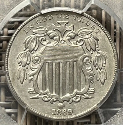 1869 Shield nickel, PCGS graded AU detail - Image 1 of 4