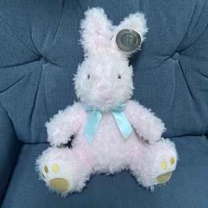 Fao schwarz Plüsch 2022 rosa Hase Kaninchen blaues Band Schleife Stofftier Neu mit Etikett 12 Zoll - Bild 1 von 6