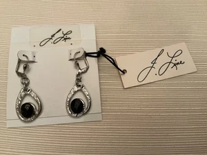 j jansen drop Earrings Made With 24K Silver Plated from J Line w/ black stone - Picture 1 of 4