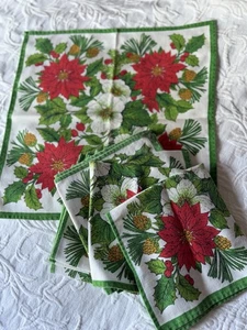 Juego de 8 servilletas de acebo de pascua flor de Navidad rojo verde blanco vintage - Imagen 1 de 3