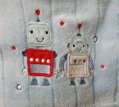 Snuggle Baby Robot  Robots Fleece Pram Blanket Blue 70x100cm embossed stripes - Image 1 of 4