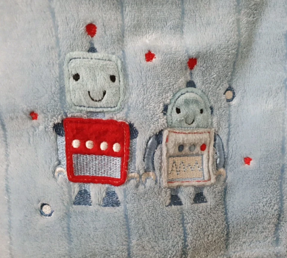 Snuggle Baby Robot  Robots Fleece Pram Blanket Blue 70x100cm embossed stripes - Image 1 of 4