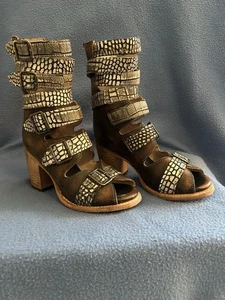 Freebird "Bond" Sz 7 Brown Snakeskin Peep-toe Gladiator Sandal-bootie Great Cond - Picture 1 of 8