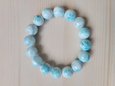 Pulsera Larimar Natural Gran Cuentas Redondas 14mm Cuarzo Cristal Azul Foto 1 de 4