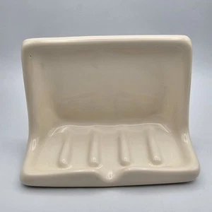 Tall Almond Ceramic Bathroom Wall Mount Soap Dish ~ NOS Drip Spout 5.25×7×3.25 - Picture 1 of 9