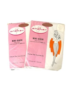 NOS Lot Of 2 Vintage 60s ARCHER MILLS Mini-Bikini Lace Panty Hose Nylons Petite - Picture 1 of 8