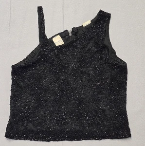 Vintage Taj Mahal Beaded Formal Top Asymmetric Straps Need Some TLC Black Sz. M - Picture 1 of 20