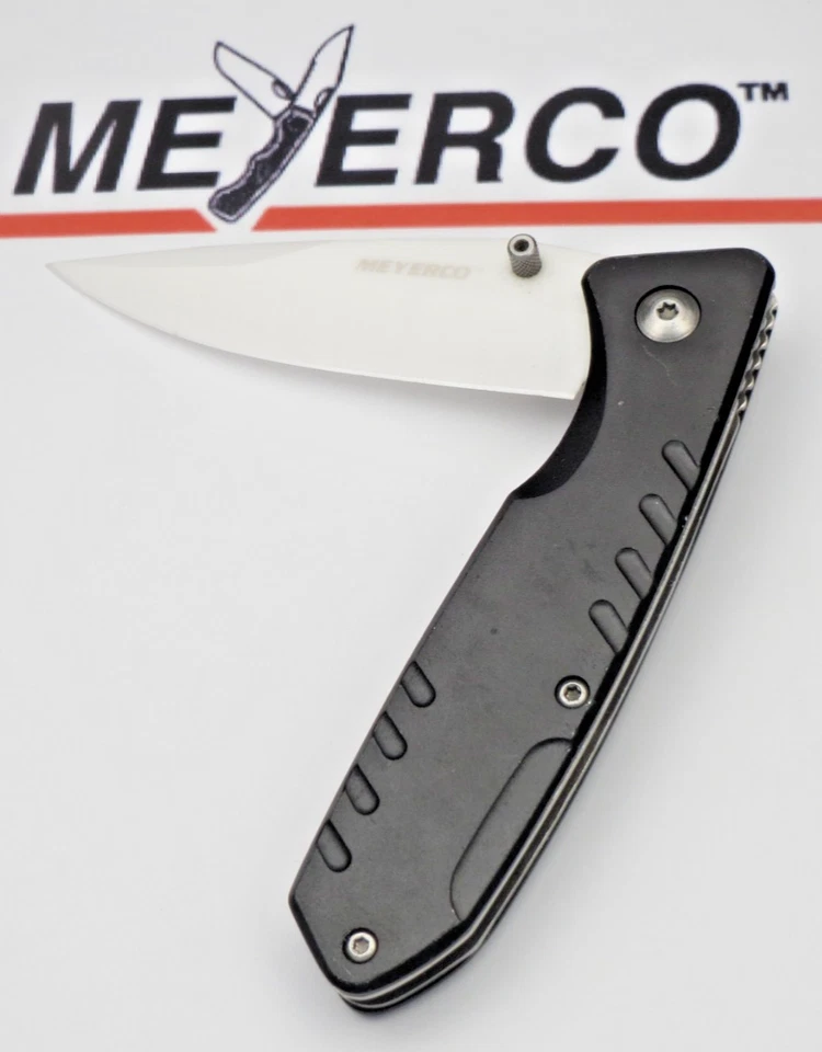 MEYERCO Liner Lock Knife Unusual with Ceramic Blade - Black Metal Handles - Mint - Image 1 of 4