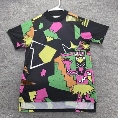 Adidas Originales Camisa Mujer Pequeña Negra Multicolor Gráfico Estampado Completo Camiseta Foto 1 de 4