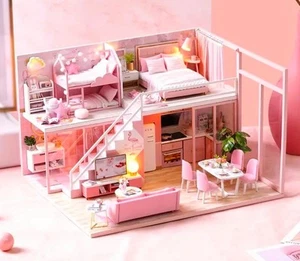 DIY 1:24 Miniature Dollhouse LOFT APARTMENT Creative House Craft Kit w/ Lights - Picture 1 of 9