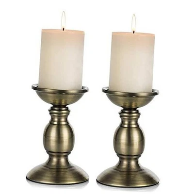 2 Piezas Candelabros Pilar de Hierro, Más Ideal para Velas de Pilar de 3", 2 x S Bronce Foto 1 de 4