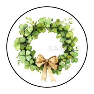 30 St Patricks day wreath envelope seals stickers labels tags party favors - Picture 1 of 2