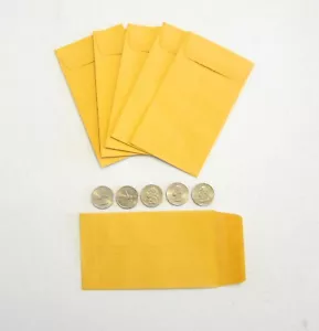 30 SMALL KRAFT COIN CHANGE ENVELOPES WITH GUMMED FLAP #5 SIZE 3.125" BY 5.5" - Picture 1 of 9