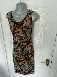 DESIGUAL Gr. L grau rot beige Perlen weich Stretch Kleid gefüttert Rüschendetail - Bild 1 von 9