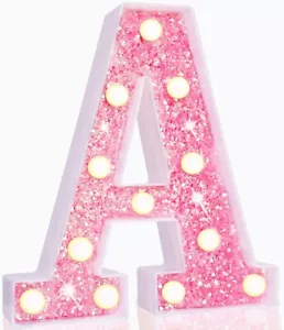 Pooqla LED Marquee Letter Lights, Light Up Pink Letters Glitter Alphabet Letter - Picture 1 of 7