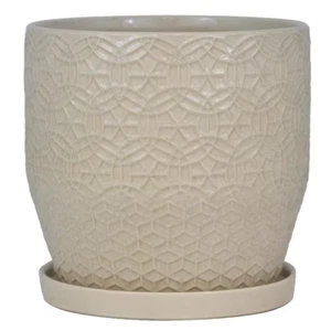 Ivory Rivage Ceramic Planter - 12-inch Diameter - Picture 1 of 12