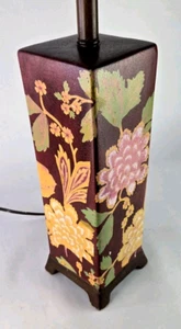 Tracy Porter Asian Floral Ceramic Lamp Dual Bulb w Flowers Leaves Red 24" - Picture 1 of 19