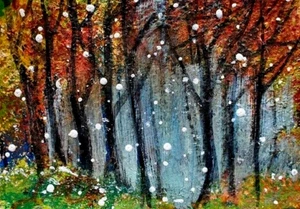 ACEO Original Gemälde BAUM Herbst Schnee Landschaft HERBST Blätter Natur ATC ART - Bild 1 von 1