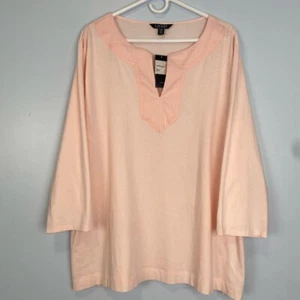 Lauren Ralph Lauren Women's Plus Split-Neck Three-Quarter Sleeve Cotton Tunic 3X - Picture 1 of 9