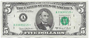 STAR NOTE $5 five dollar 1969c Federal Reserve BOSTON Old money USA currency - Picture 1 of 2
