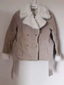 Wilson Suede Leather Beige Tan Faux Fur Women's Coat Jacket Sz M - Picture 1 of 12