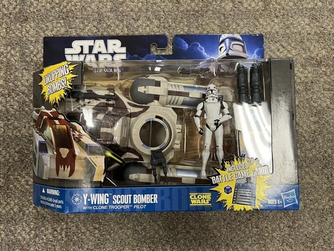 + Star Wars The Clone Wars 2011 Y-Wing Scout Bomber w/ Clone Trooper Pilot NIB Cover