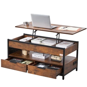 VEVOR Lift Top Coffee Table 39.4" Rectangle Coffee Table with Light & USB Brown - Picture 1 of 12