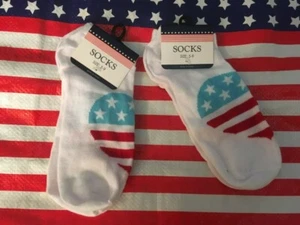 Calcetines Patrióticos 4 de Julio Unisex Blanco Rojo Azul Estrellas Rayas Footie Talla 5-9. - Imagen 1 de 1