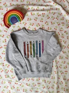 Rainbow Colored pencils Kids Sweatshirt Size S Boden Back To School - Picture 1 of 2