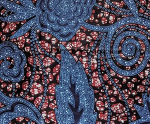 African Fabric 1/2 Yard Cotton Wax Print BROWN BLUE BLACK Abstract Floral BTHY - Picture 1 of 3