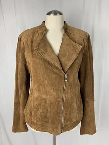 New York & Co Tan Genuine Suede Motorcycle Jacket Size Large - Picture 1 of 13