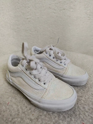 Zapatillas deportivas Vans Old Skool para niños pequeños 11 blancas brillantes con cordones zapatos cómodos activos Foto 1 de 4