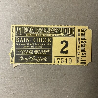 Vintage 1920-1923 ? Washington Senators Ticket Stub $1.10 Each Walter Johnson?? - Image 1 of 4