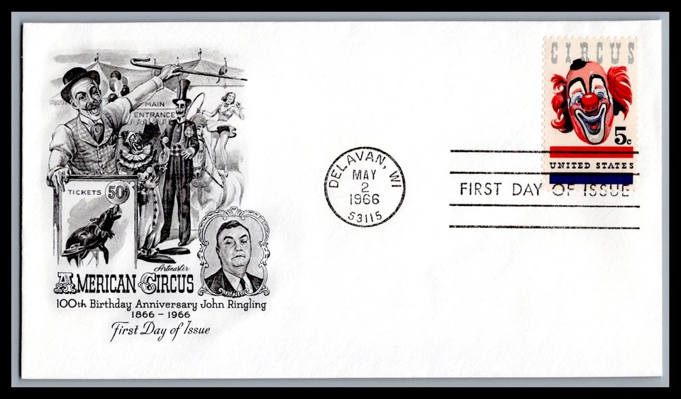 US FDC # 1309 5c American Circus  Artmaster  1966, 9g381 - Image 1 of 1