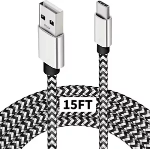 10 or 15 Feet USB Type C Charger Cable Extra Long Cord Smartphone Android Phone - Picture 1 of 19