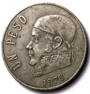 1976 M Mexico 1 Peso Coin w José Maria Teclo Morelos y Pavón & Eagle Snake D148 - Picture 1 of 2