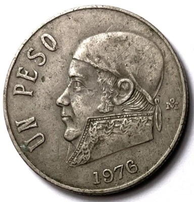 1976 M Mexico 1 Peso Coin w José Maria Teclo Morelos y Pavón & Eagle Snake D148 - Image 1 of 2