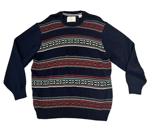 Vintage Weatherproof Sweater Mens XLT 100% Cotton Navy Blue Patterned Pullover - Picture 1 of 13