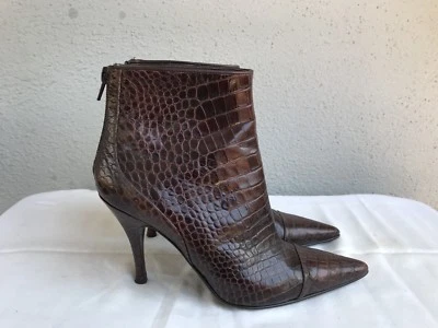 VIA SPIGA Mujer Botines Talla EE. UU. 7,5 M Marrón Estampado Animal Cuero Puntera Punta Punta Foto 1 de 4