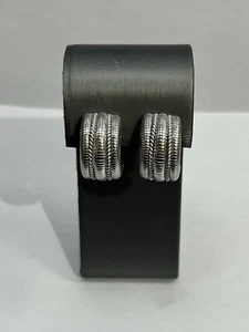Judith Ripka Sterling Silver Rope Omega Back Pierced Hoop Earrings - Picture 1 of 8