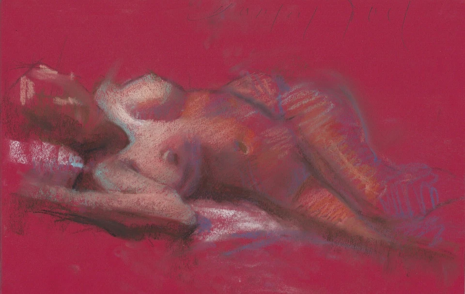 FIGURA FEMENINA Estudio Rojo DIBUJO 8x13 Abstracto Suave Pastel Pintura Realismo ARTE Foto 1 de 1