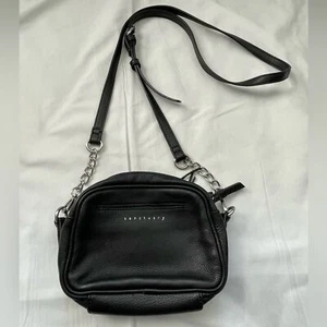 Sanctuary Small Black Pebble Leather Crossbody Bag Zipper Pockets - Picture 1 of 11
