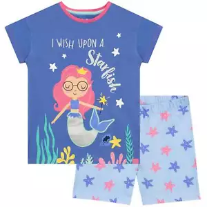 Happy Princess Meerjungfrau Schlafanzug Kinder Mädchen 3 4 5 6 7 8 9 10 Jahre Schlafanzug blau Sterne - Bild 1 von 7