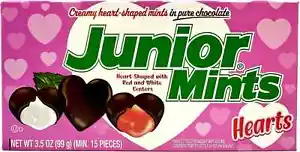 Junior Mints 3.5 oz. HEARTS Red and White Centers in Pure Chocolate LIMITED ED - Picture 1 of 1