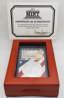 2018- S American Eagle Silver Dollar NGC MS 70 New Years Edition w/ Wood Case - Image 1 of 4