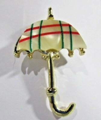 Prendedor/broche paraguas día lluvioso tono dorado nácar con rojo y verde Foto 1 de 3