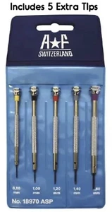 Best Swiss AF Watch flat head blade Screwdriver 5pc Set W 5 Extra Tips - Picture 1 of 4