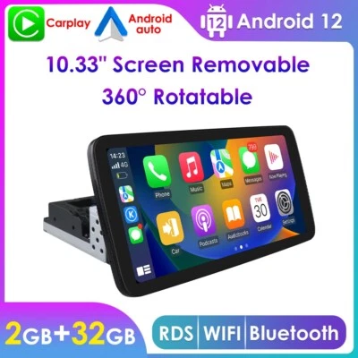 2+32GB Android 12 Carplay Wifi RDS Single 1 Din 10.33" Car Stereo Radio GPS Navi - Image 1 of 4