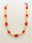Rare New W Tag Vtg MONET Hot Pink Resin Cabochon Gold Tone Necklace